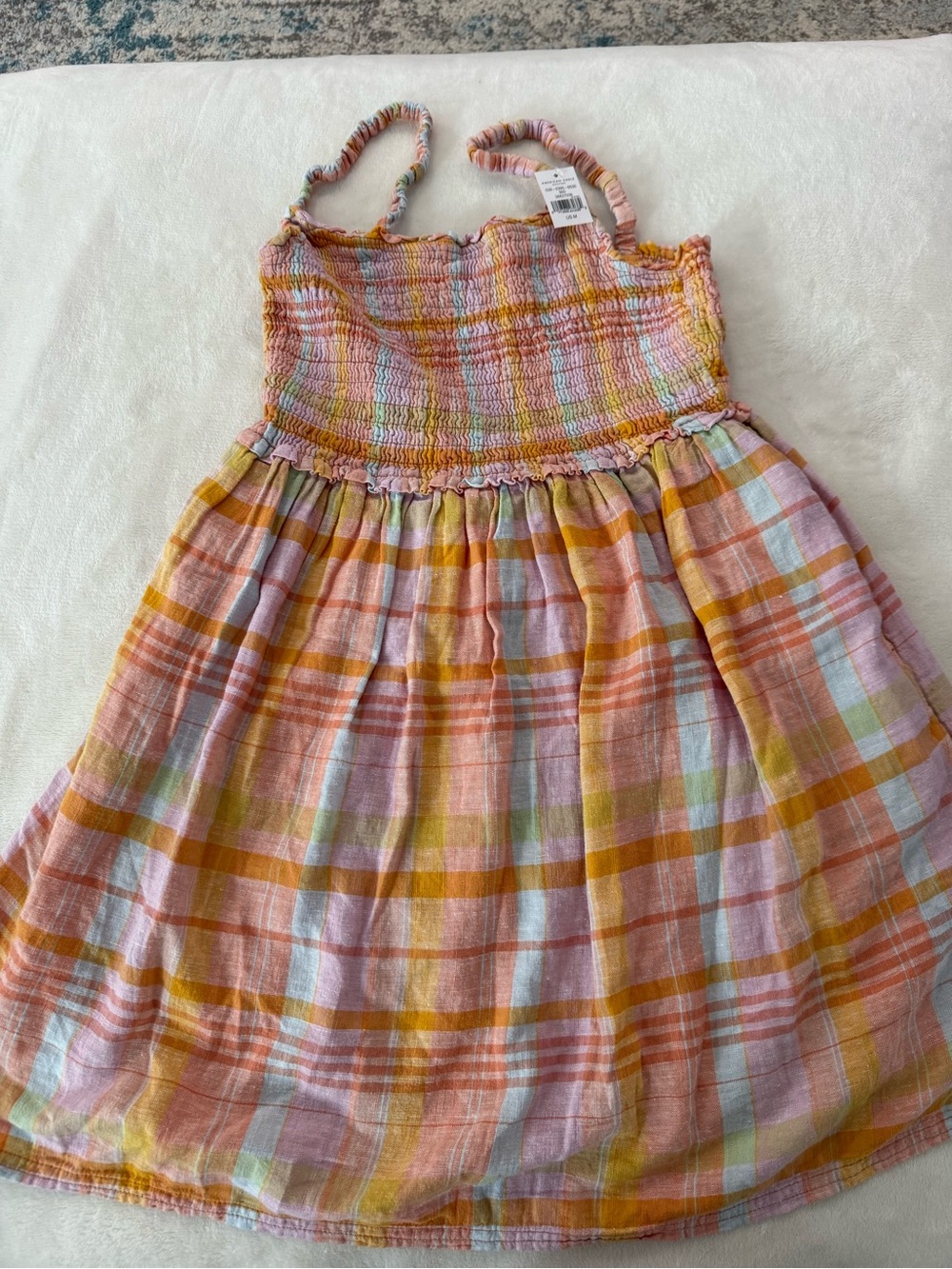 American Eagle Summer Dream Smocked Tank Dress Women's Med Pink Orange Plaid E11